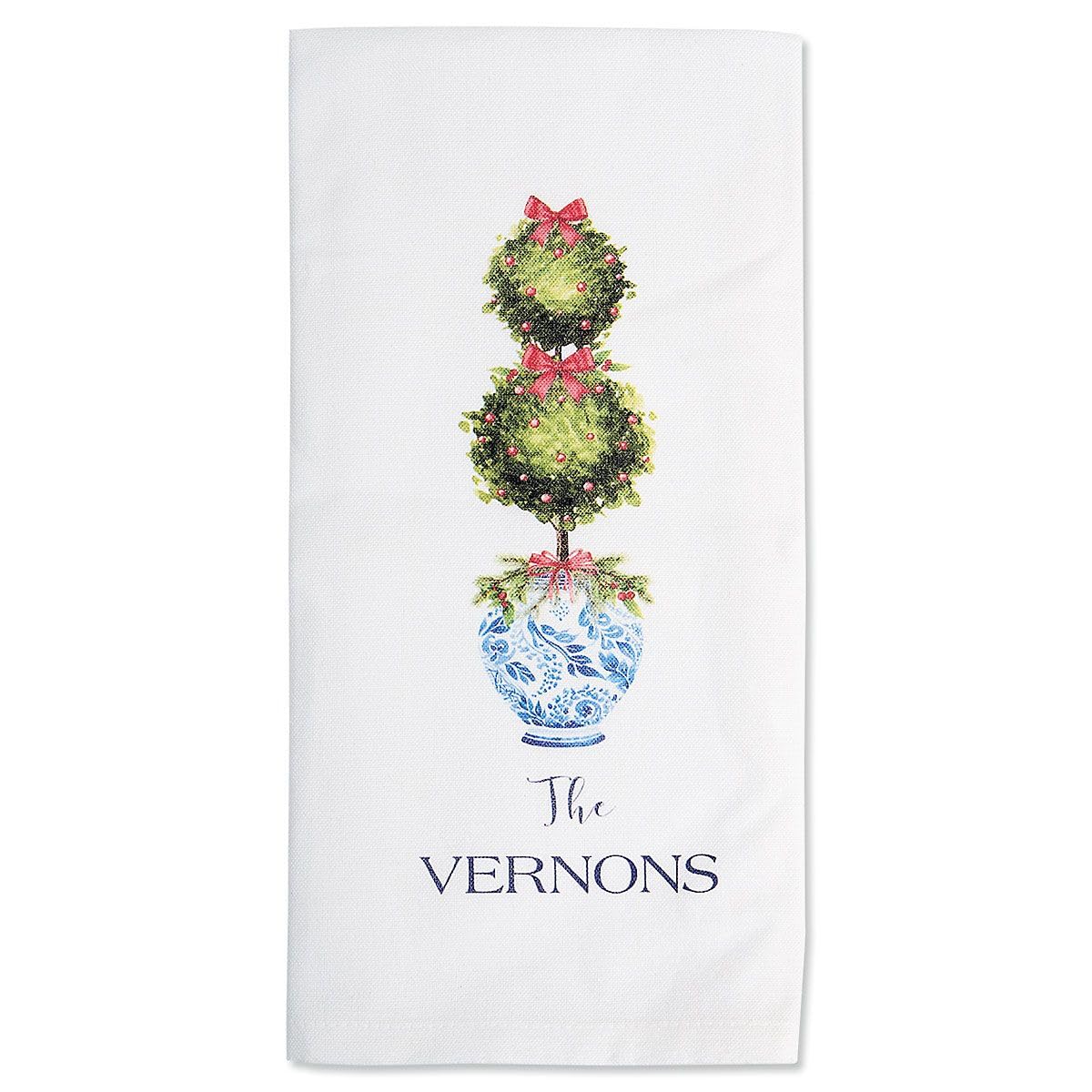 Lillian Vernon Christmas Tree and Topiary Personalized Kitchen Towels Pack - Set of 2, Cotton, 6 1/2 x 14