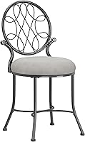 Hillsdale O'Malley Vanity Stool with Celtic Spiral Pattern, Metallic Gray Upholstered Seat & Sturdy Steel Frame