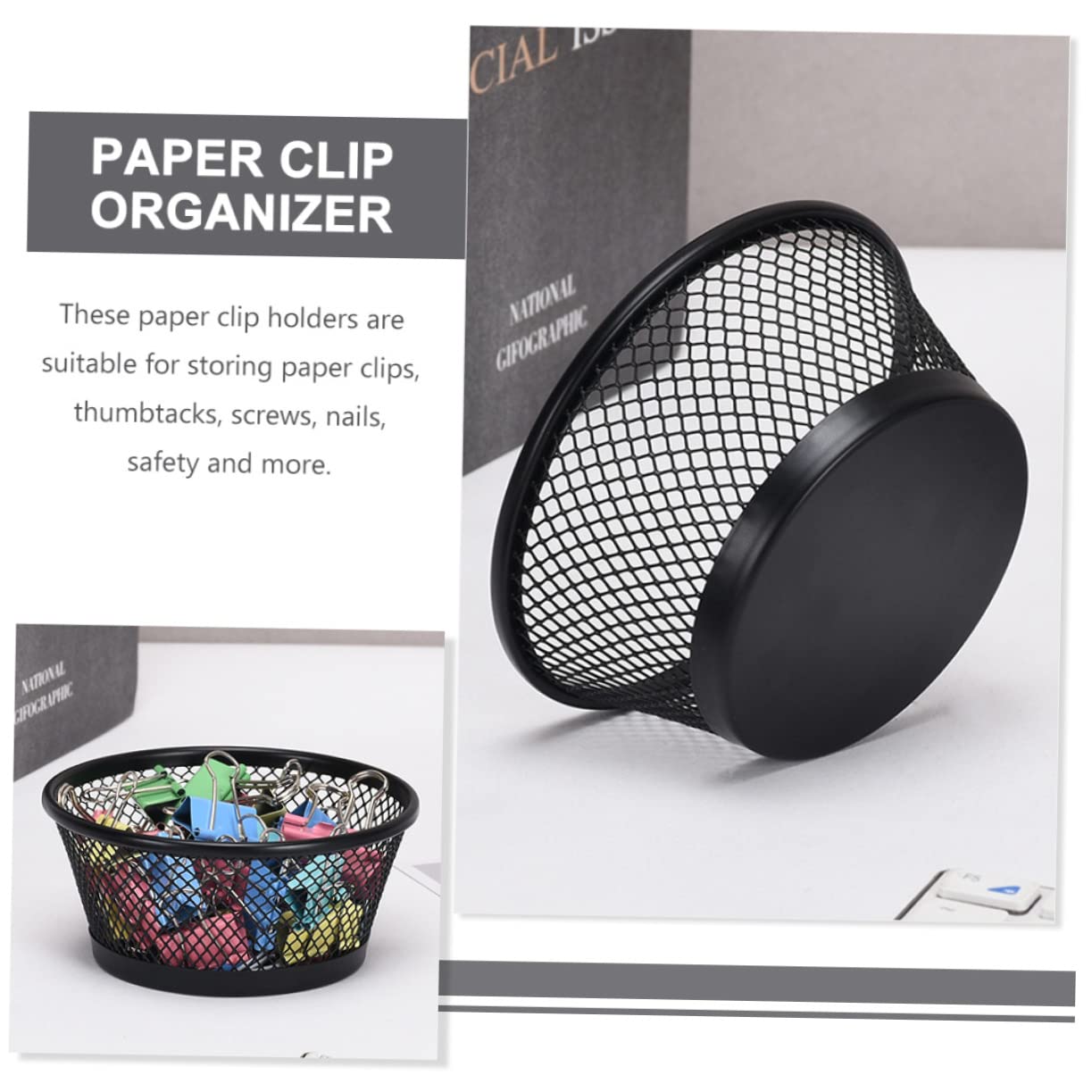 OFFSCH Office Desk Accessory 6pcs Stackable Mesh Paper Clip Holder Desk Pin Organizer Paperclip Organizer
