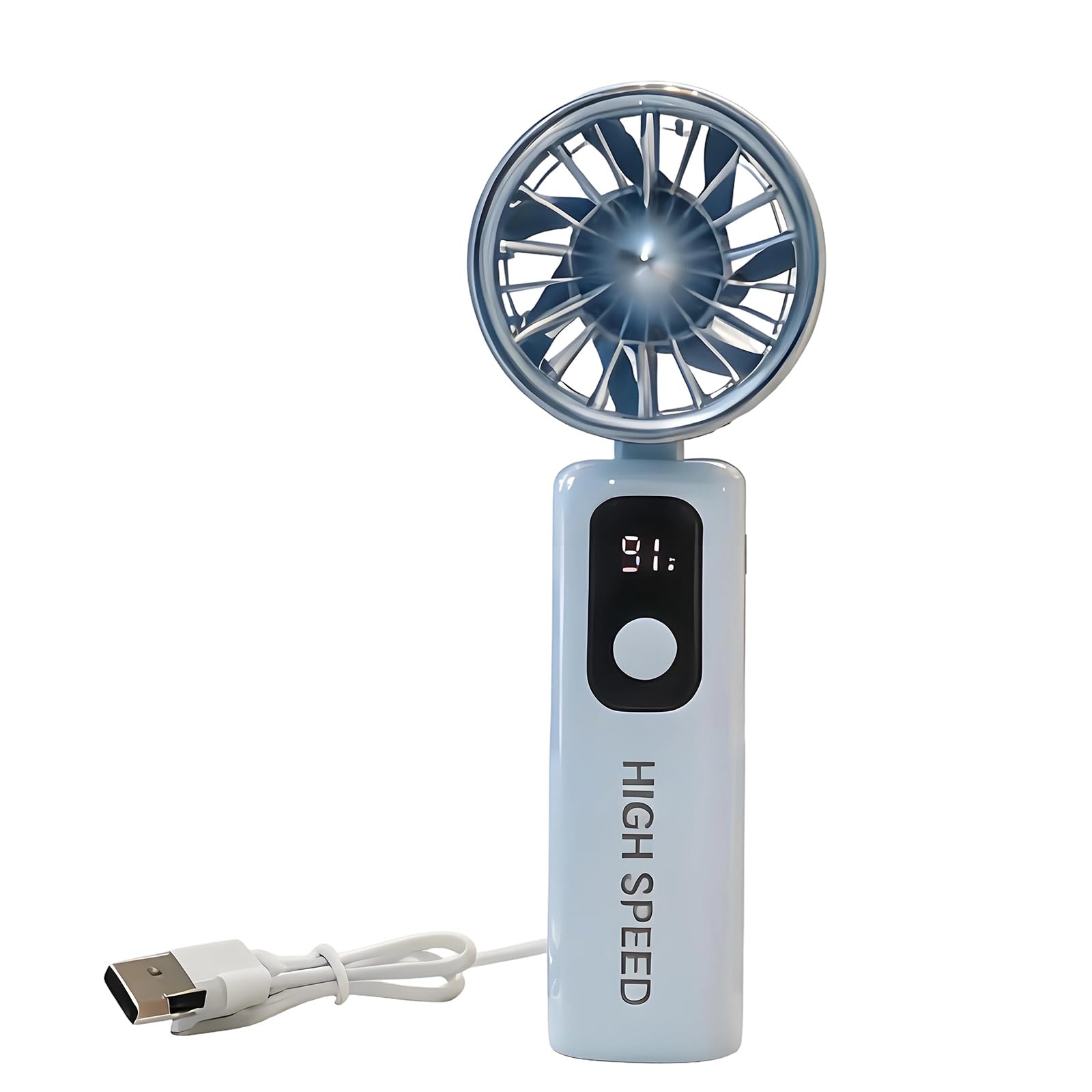 Alksubbm Portable Handheld Fan 5 Speed Small Cooling Desk Fan Quiet Handheld with Digital Display USB Rechargeable Rechargeable for Sport