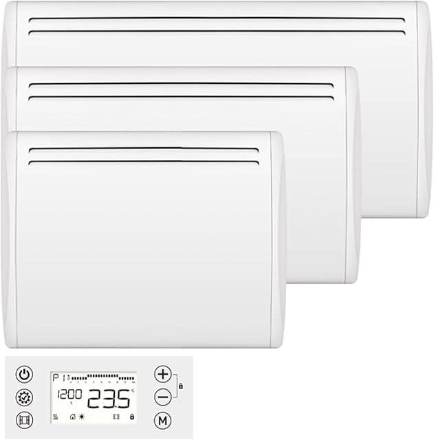 MYLEK Ceramic Panel Heater - Electric Radiator 2000W - Thermostat with Programmable Timer LCD Display - Wall Mounted Slim, IP24 Bathroom, LOT 20 Eco Energy Efficient (White 2KW)