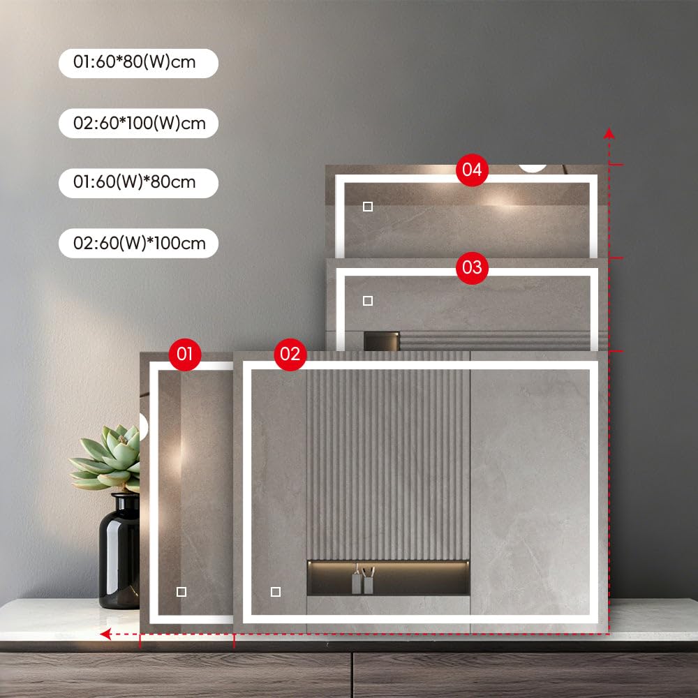Miroir LED Réversible pour Salle de Bain 70x50 cm - Anti-Buée avec Interrupteur Tactile
