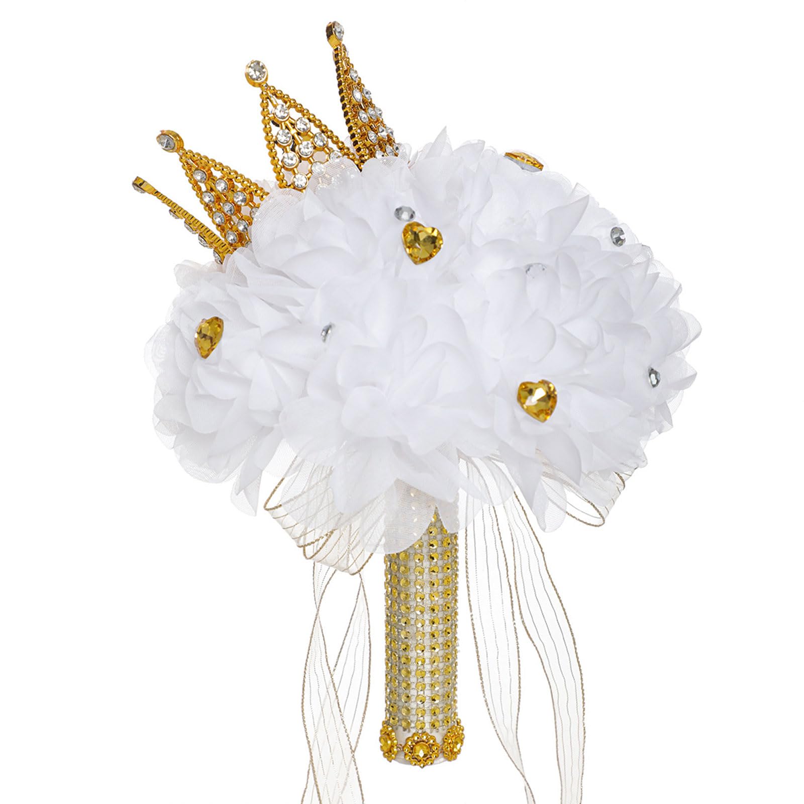 YWLUUOO Bouquets with Crown for Bride Bridal Bridesmaids Bouquet with Silk Ribbon for Valentines Day Engagement Exquisite Workmanship