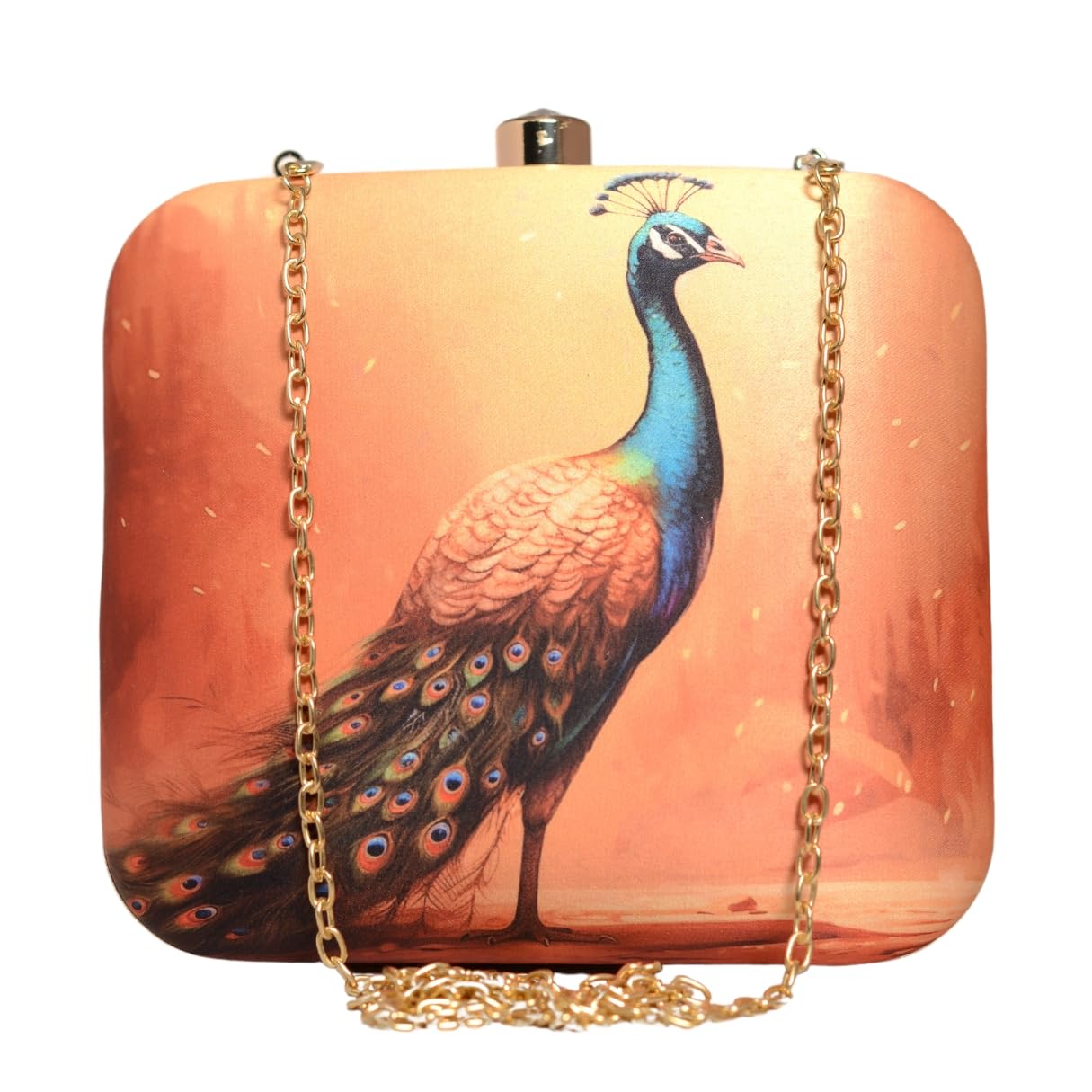 Multicolor Peacock Printed Women’s Box Clutch with Detachable Chain Strap - Sling Bag for Celebrations, Indian Festive, Bridal, Evening, Formal Looks - Gift for Wife-image-30