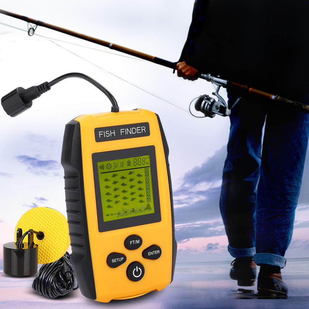RiToEasysports Ecoscandaglio Portatile con Sonar LCD, Portata di 100 M, Sensore da 45 Gradi, Display da 2 Pollici, Allarme Pesce per Pescatori di Pesca in Mare, Lago Fluviale