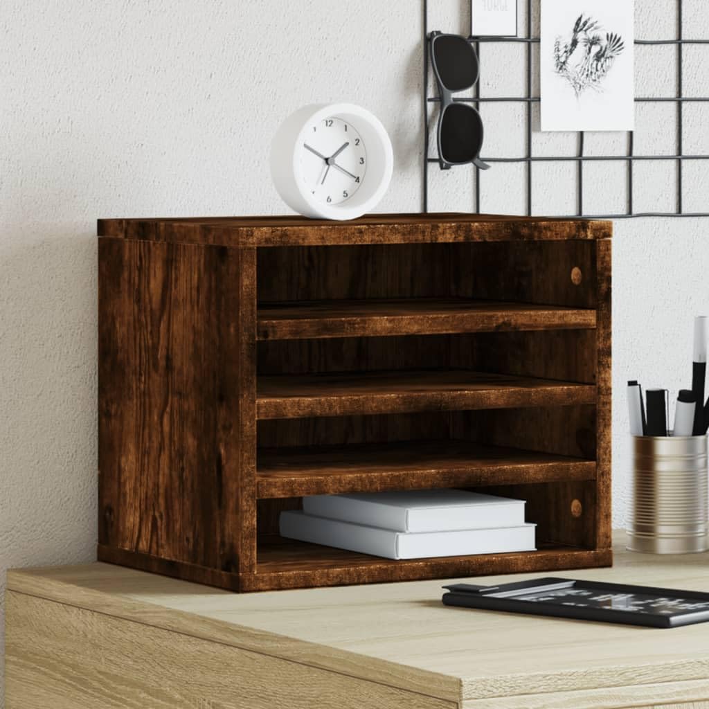 Organizer da scrivania in legno di rovere affumicato, 36 x 26 x 29,5 cm, con portadocumenti, portadocumenti, portapenne, per ufficio e home office