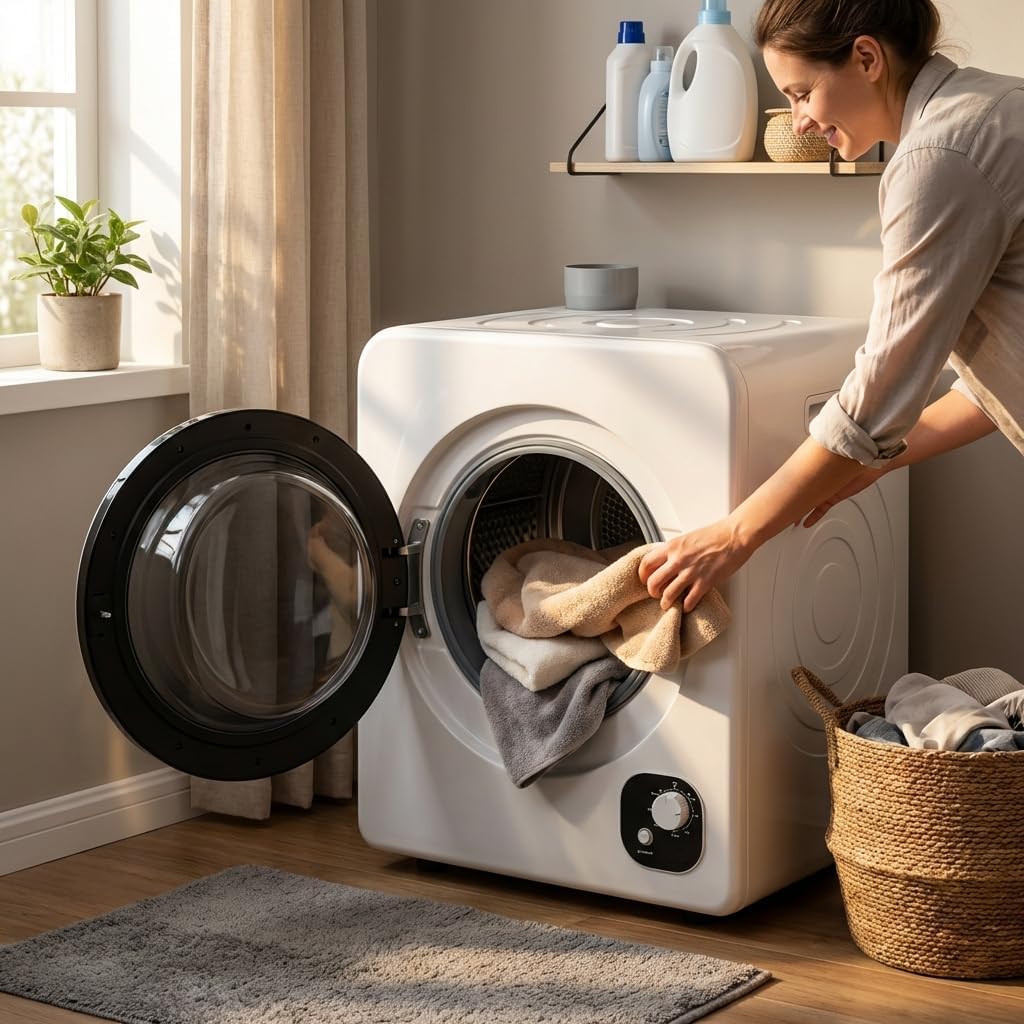 Compact Laundry Tumble Dryer Machine, Portable Clothes Dryer, Energy-Efficient Mini Electric Dryer with 13 lbs Capacity, Lightweight Rolling Design for Apartment Dorm RV Use, Quiet