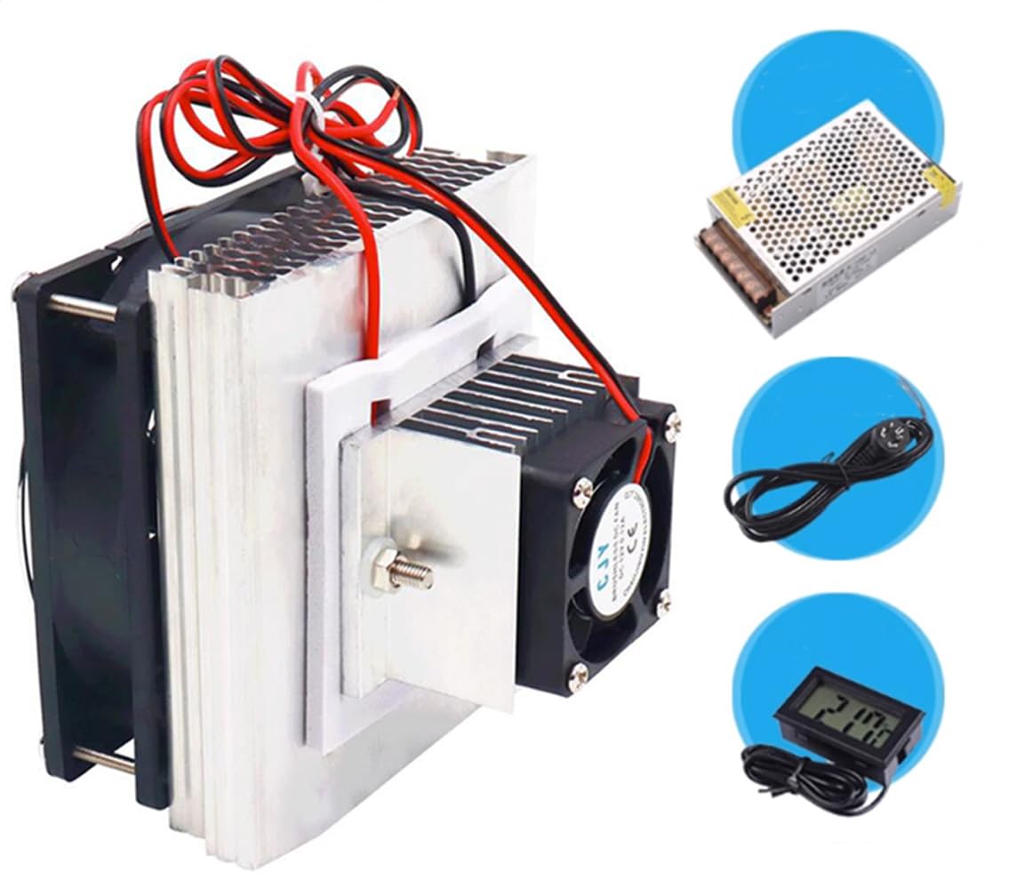 Mini Air Conditioner DC 12V DIY Thermoelectric Peltier Refrigeration Cooling System Heat Sink + 12V 78W Switch Power Supply Driver + Thermometer with Probe