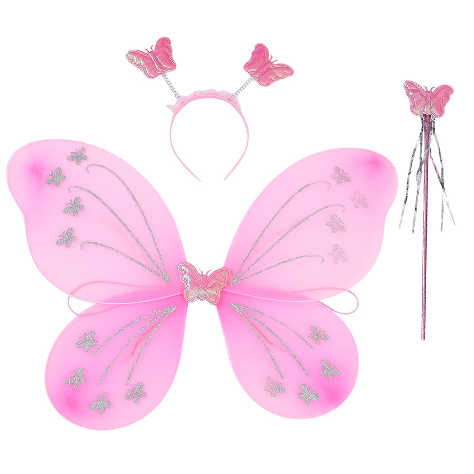 Fairy Butterfly Wings Kids Foldable Toddler Fairy Wings Kids Pink Butterfly Headbands Girls Butterfly Wands Toddler Fairy Costume for Girls 1-12 for Kids Party Christmas Party Dress up (Pink)