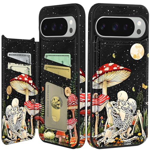 Shorogyt for Google Pixel 9 Pro XL Wallet Case with Card Holder - Mush Skull Design Kickstand for Magnetic Clasp Back Flip Folio Leather Phone Cases for Pixel 9 Pro XL Case for Women Girls Men