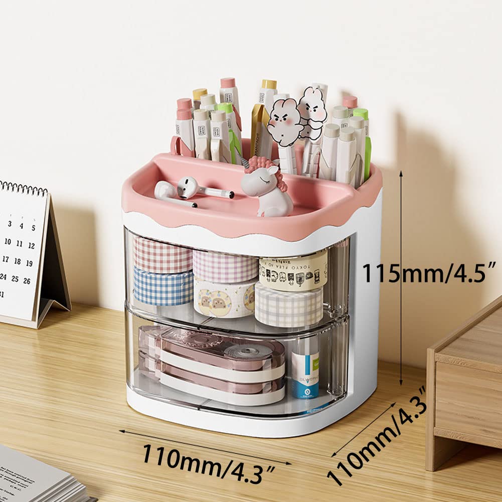 kaileyouxiangongsi Pencil Holders,Pen Organizer, Pencil Holder for Desk, Desk Organizer with Drawer for School, Home, Art Supplies (Pink)