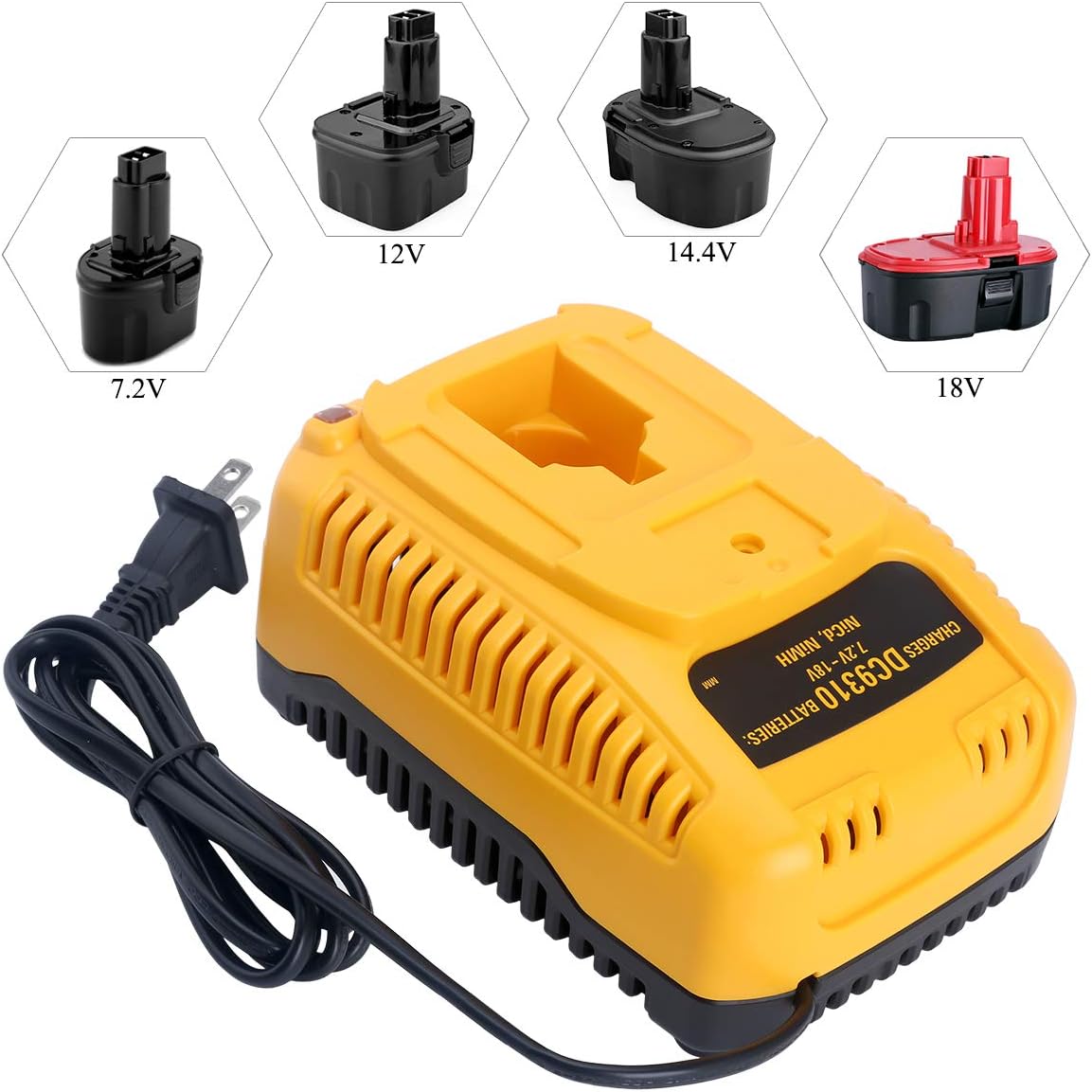 DC9310 Fast Charger Replace for DEWALT 18 Volts Battery Charger DW9116 Compatible with Dewalt 7.2V-18V NiCD/NiMH Battery DC9098 DC9096 DC9091 DE9057 DW9072(Not for Lithium Battery) - Image 2