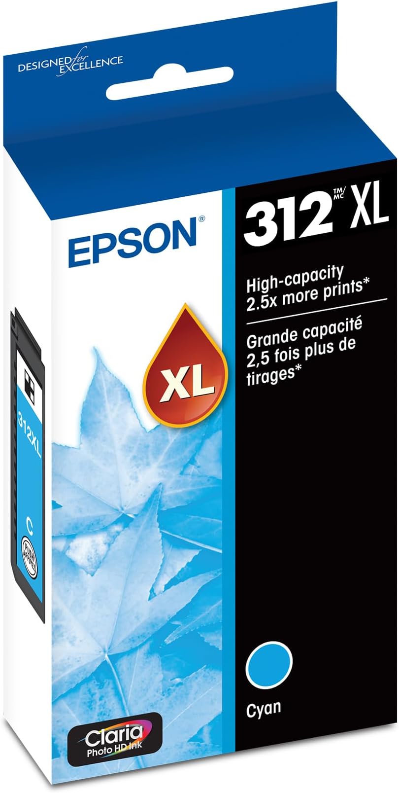 EPSON 312 Claria Photo HD Ink High Capacity Cyan Cartridge (T312XL220-S) Works with Expression XP-850, 8600, 8700, 15000