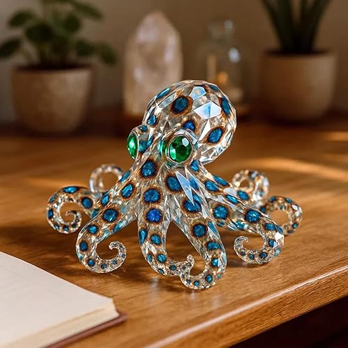 Miniatura 3 de Figura de pulpo con anillos azules, adornos curativos para el hogar, adorno de pulpo de cristal hecho a mano, adornos decorativos de resina,
