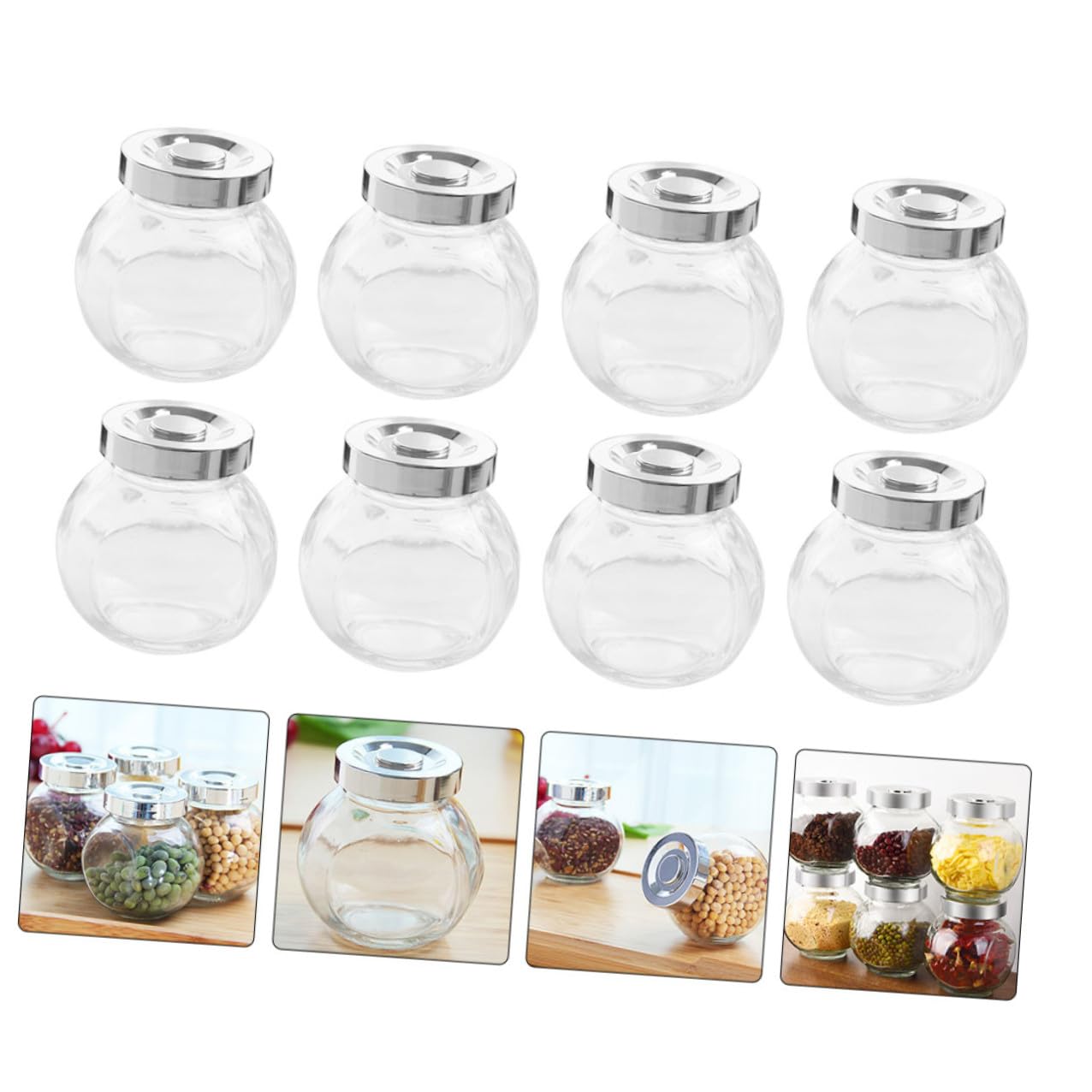 Homoyoyo 8 Stück Teiliges Glas Vorratsdosen Transparent mit Luftdichtem Verschluss Runde Küchenbehälter zur Aufbewahrung von Trockenfrüchten Tee und Süßigkeiten Bruchfest und