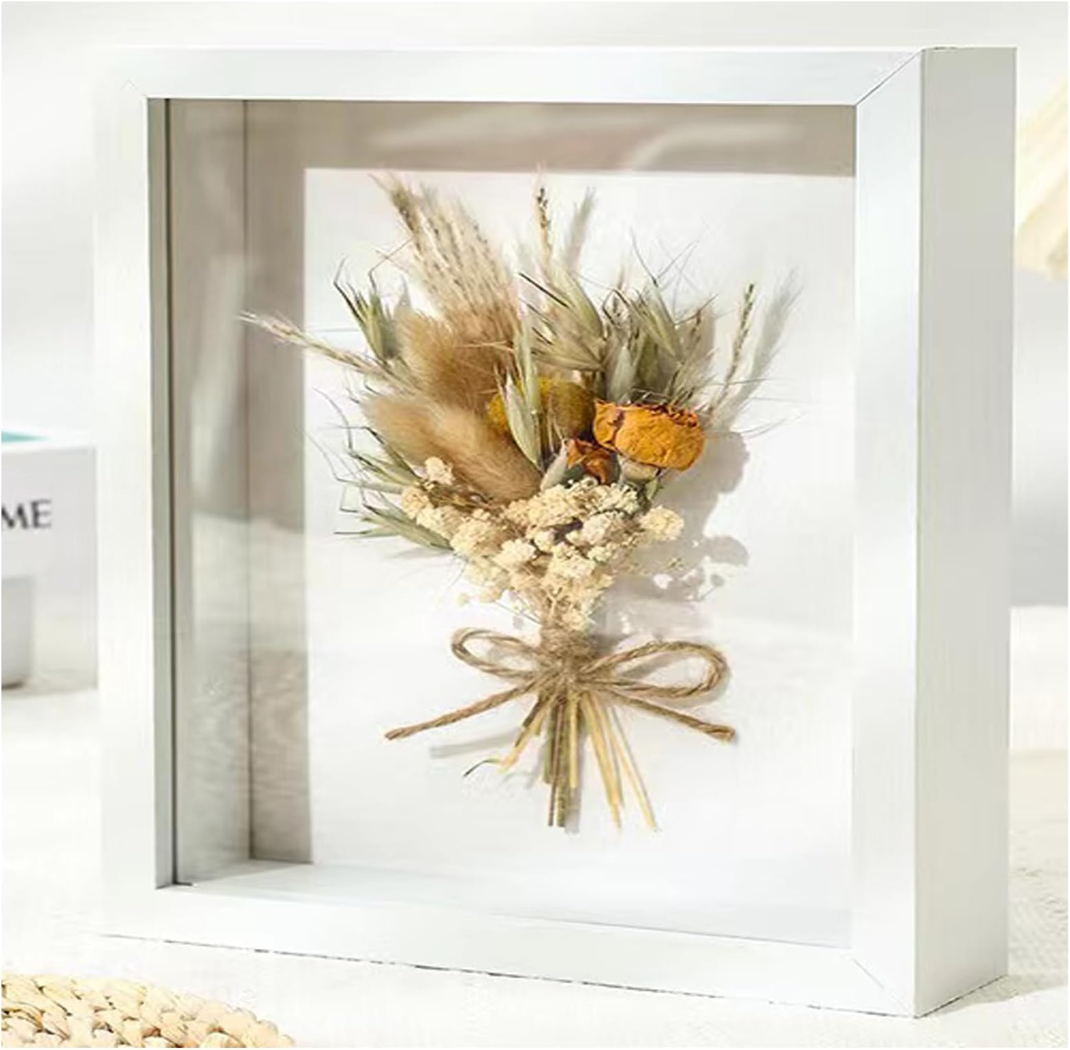 3D Shadow Box (22 x 22cm) Deep Frame for Objects up to 4.5 cm Object Frame for Filling, 3D Display Box for Objects Photos Artworks Memories Flowers Crafts (white,3cm)