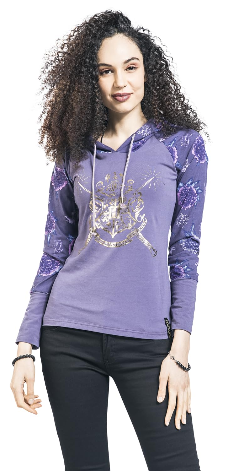 Harry Potter Escudo de Hogwarts Mujer Sudadera con Capucha Lila Estrechos