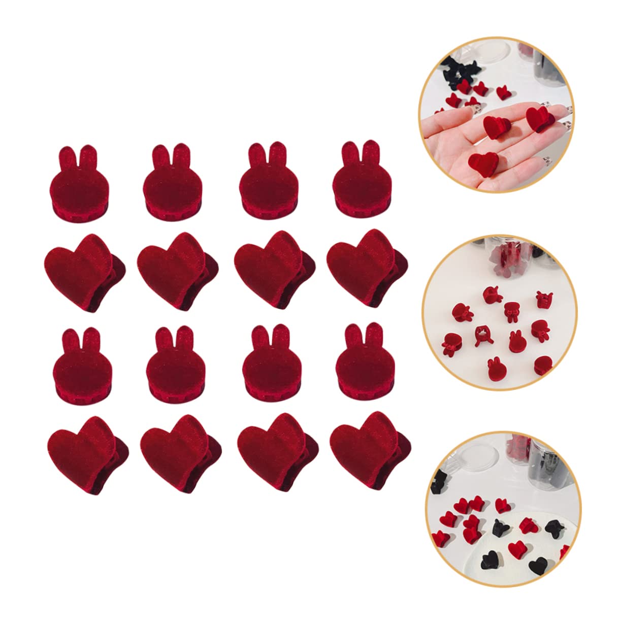 Healvian Pinces à Griffes Mini en Velours Rouge 16 Pièces, Petites Pinces à Cheveux de Cœur et Lapin, Accessoires pour Femmes, Coiffure Quotidienne et Routine Beauté