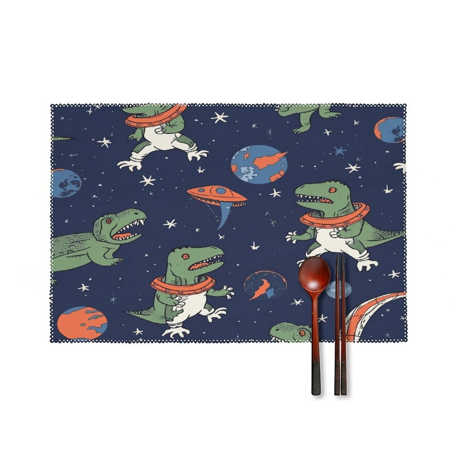 Fekiloot Style Funny Astronaut Dinosaur Rocket Placemats Set Of 6,Table Mat