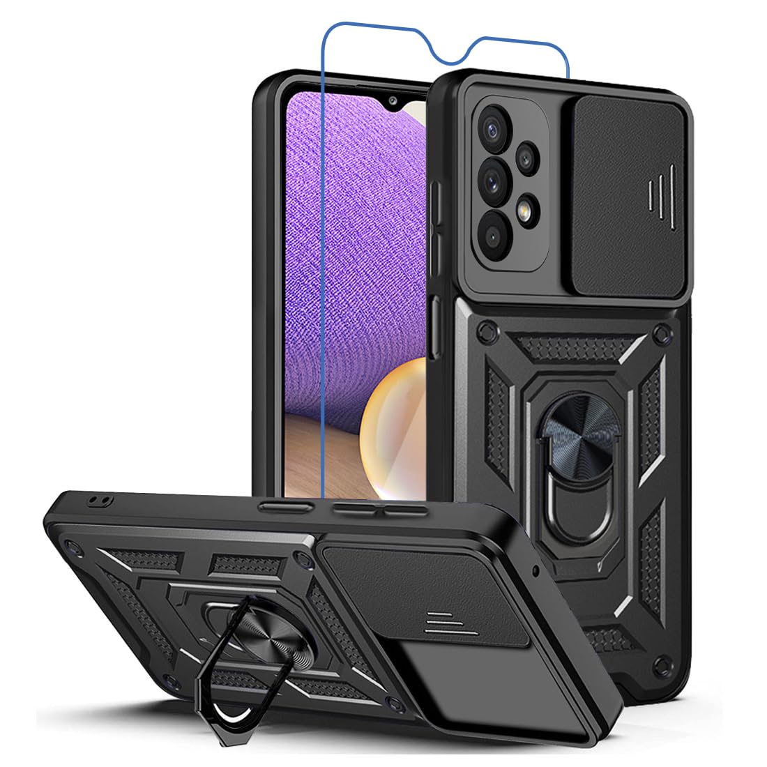 for Samsung Galaxy A32 5G Case: Phone Case with Screen Protector for Samsung Galaxy A32 5G - Black