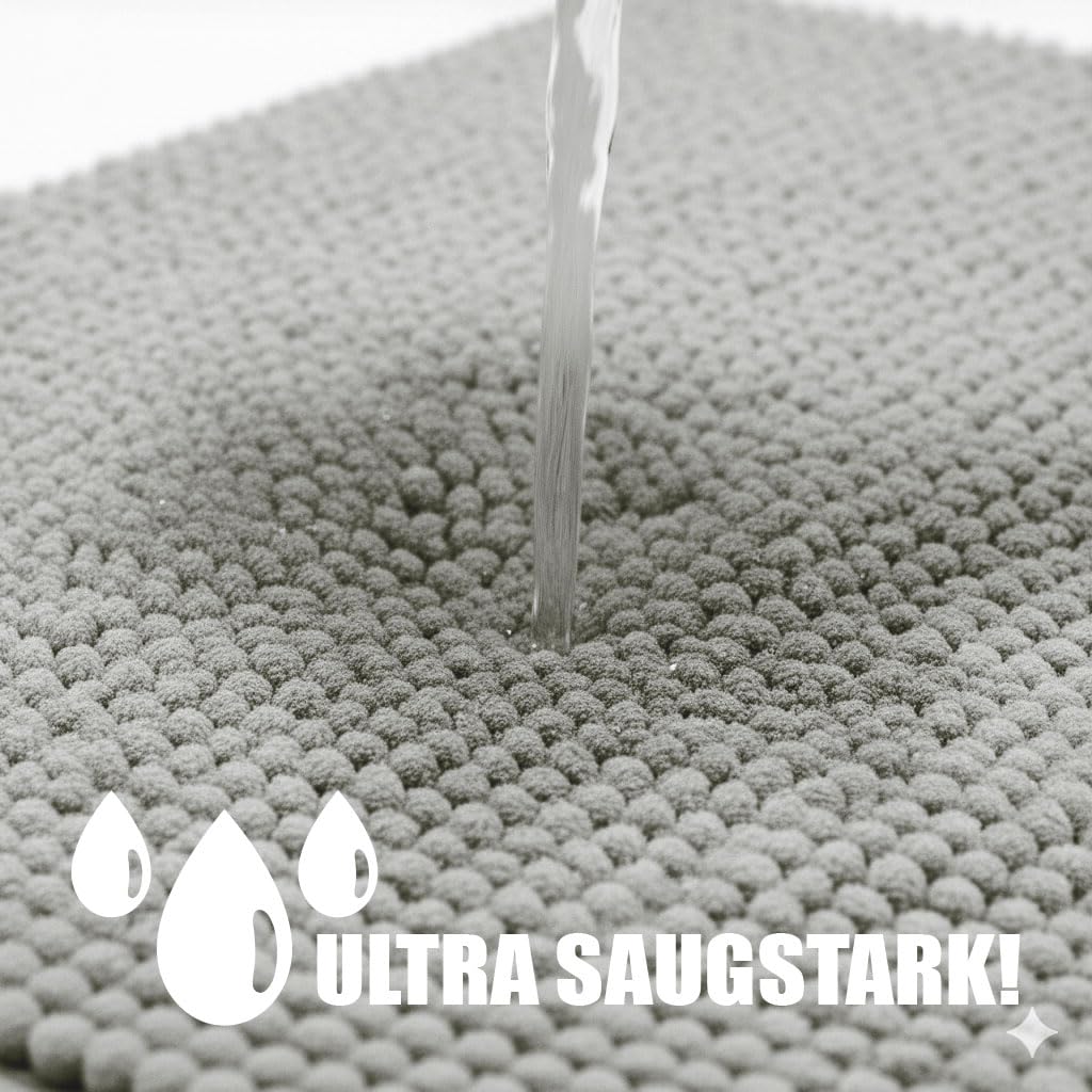 HELLSER Badezimmerteppich Dana | rutschfest & Waschbar | Weiche Chenille Badematte Kurzflor | Saugfähig & Schnelltrocknend | Oeko-TEX für Fußbodenheizung | Grau | 60x120 cm