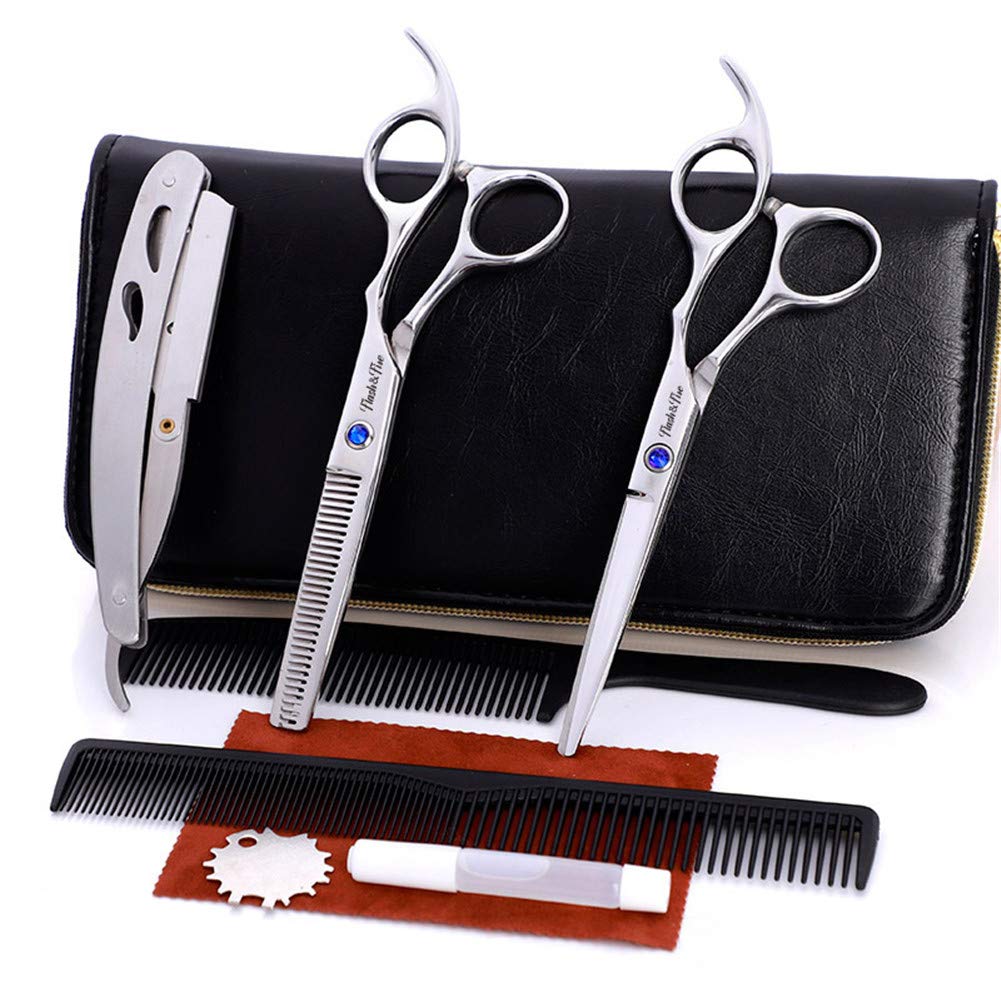 Crrs Professional Hair Scissors Set 2Pcs 6.0" Inch Stainless Hairdressing Thinning Scissors for Salon, Barbers or Home Use(with Razor+Comb)