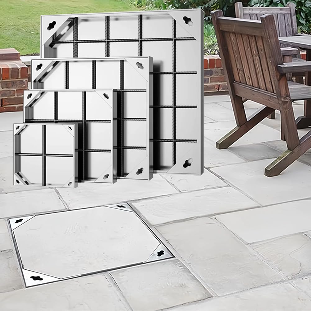 Housse d'égout encastrée 30x30 cm, panneau d'accès carré en acier gris argenté pour allée de jardin