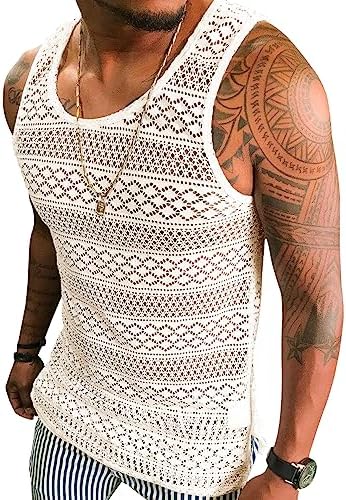 Syktkmx Mens See Through Vest Crewneck Sleeveless Tank Tops Muscle Sexy Mesh Shirts