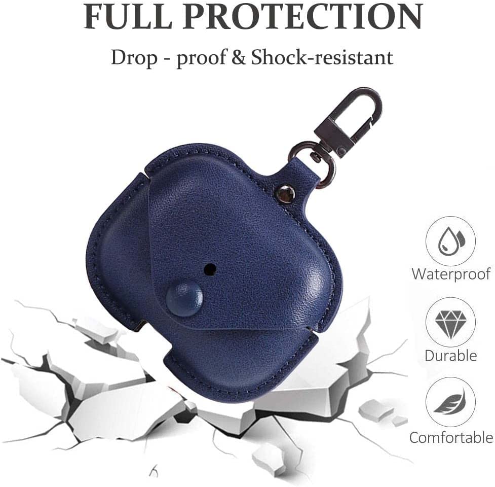 Image of Genuine Leather Case Compatible with AirPods Pro 3rd Gen (2025), VOMA Protective Cover for Apple AirPods Pro 3 Wireless Charging Case with Keychain and Snap Lock Navy Blue