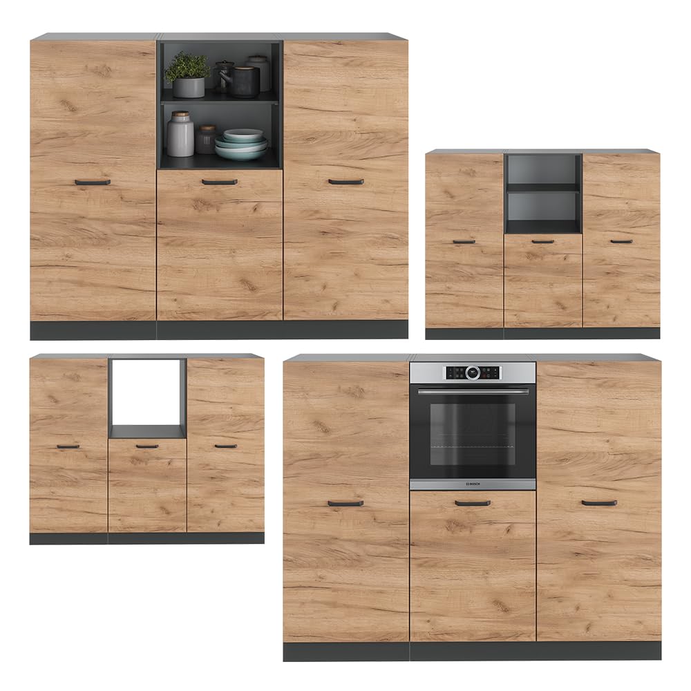 Vicco Küchenblock R-Line, Goldkraft Eiche/Anthrazit, 180 cm ohne Arbeitsplatte, zur individuellen Erweiterung und flexiblen Anordnung der Module