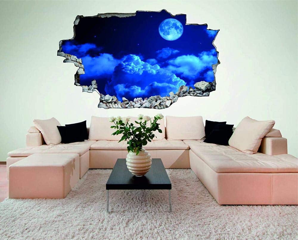 Adesivi Murali 3D Cielo notturno di luna Adesivi da Parete Decorazione Murale Camerette Bambini Asilo Nido Bagno 70x110cm