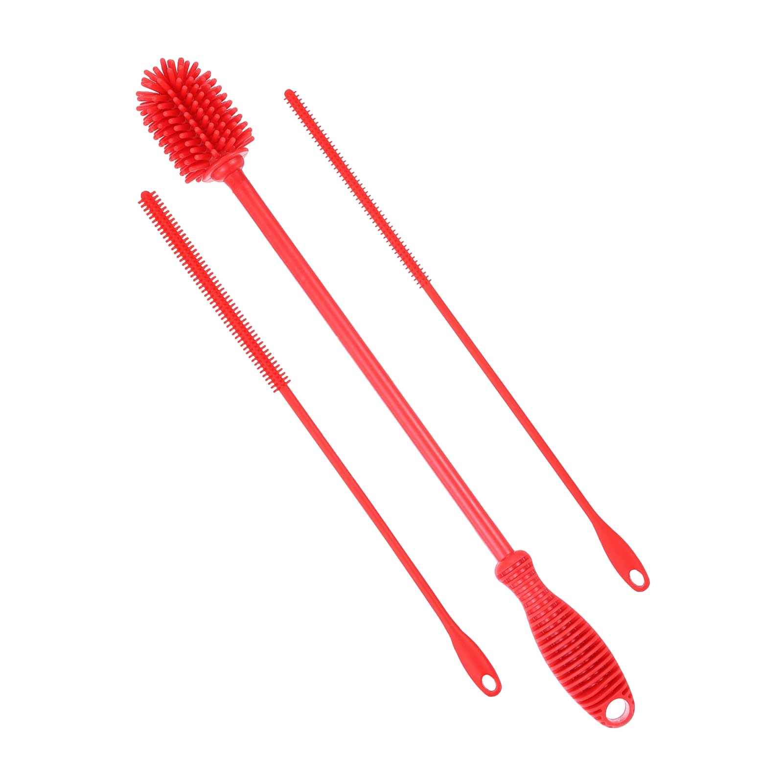 Muiltvoe 12.5" Silicone Bottle Brush with 2 Straw Brush, Bottle Cleaner Brushes for Cleaning Narrow Neck Containers Sport Bottles Cups Jars Tumblers, Gray