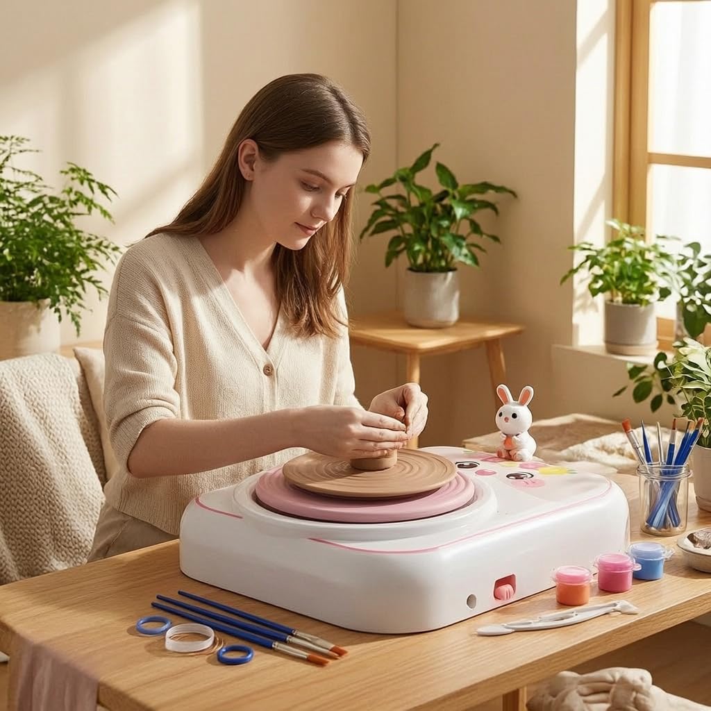 Yunmeryker Kit Ceramica Fai da Te per Bambini, Tornio Elettrico con Argilla Autoindurente, Set Creativo per Modellare