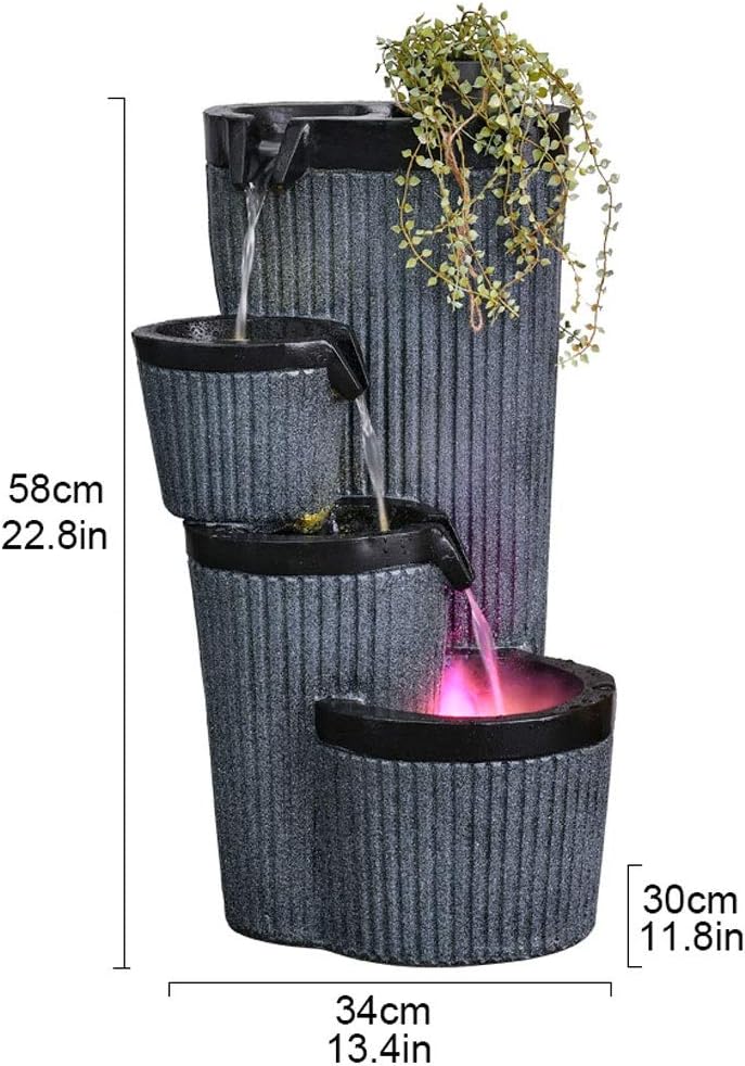 Tabletop Fountains Indoor/Outdoor Tower Fountain W/Light Four Floors Table Fountain Modern Zen Fountain 22.8" Height, Dark Gray Indoor Water Fountain (Color : Without Atomizer) (With Atomizer)