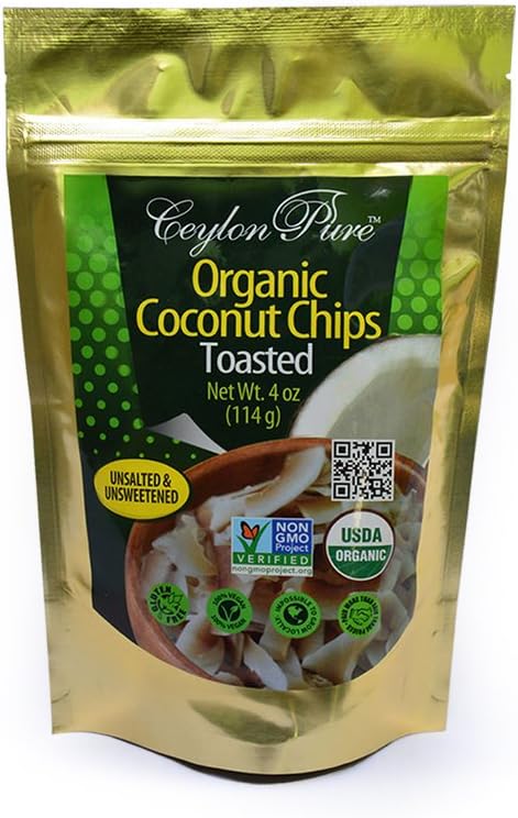 Ceylon Pure Organic Coconut Chips, Toasted, 4 Ounce