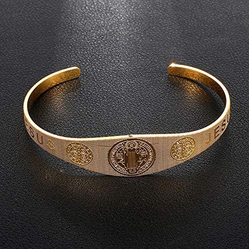 Miniatura 3 de Brazalete de acero inoxidable con cruz de exorcismo católica Jesús San Benito