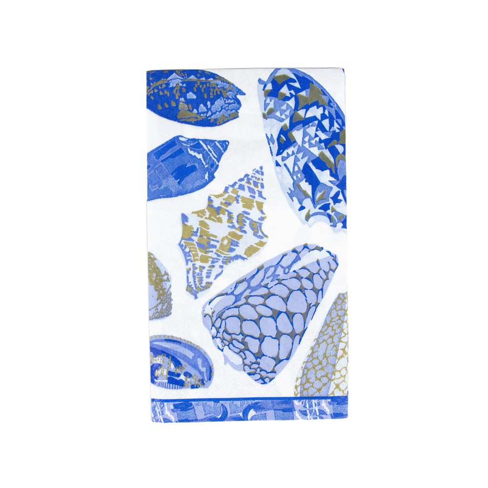 Caspari Coquillage Blue Guest Towel Napkins - 15 Per Package