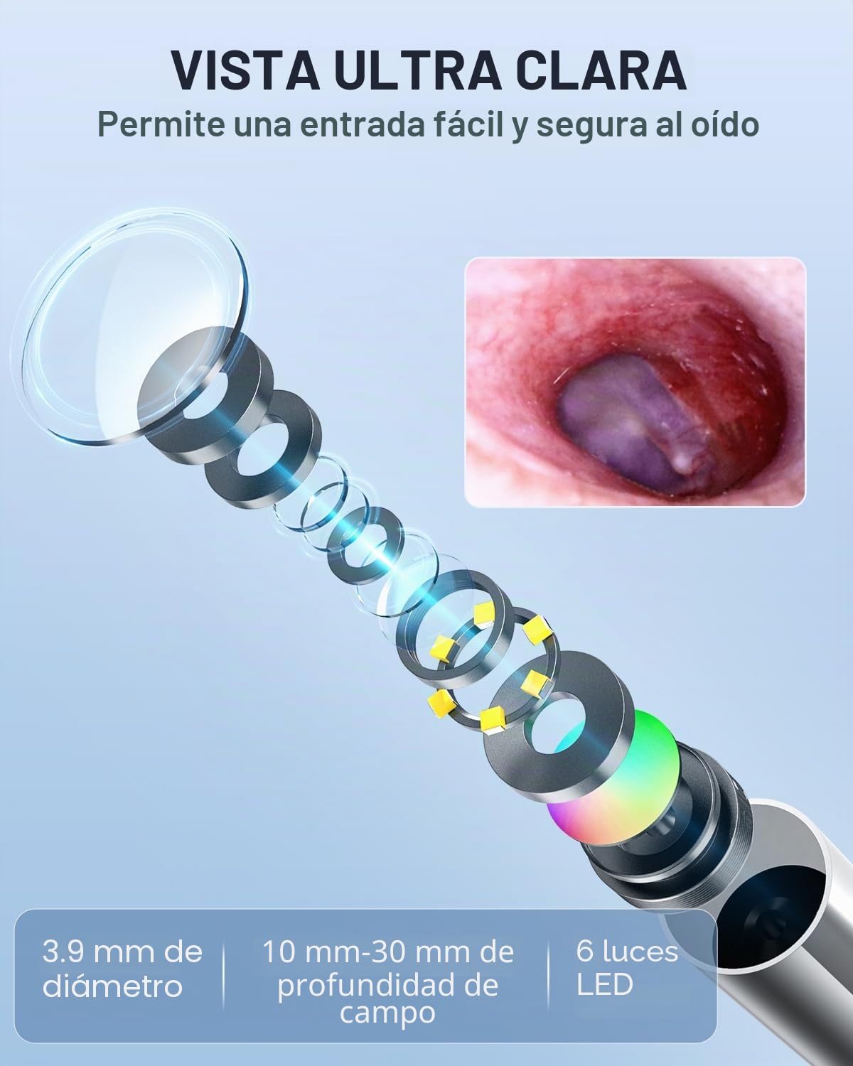 Anykit Otoscopio digital con giroscopio, pantalla de 4.5 pulgadas, cámara de alcance auditivo de 3.9 mm con 6 luces, herramienta de eliminación de cera de oído, tarjeta de 32 GB, soporta captura de