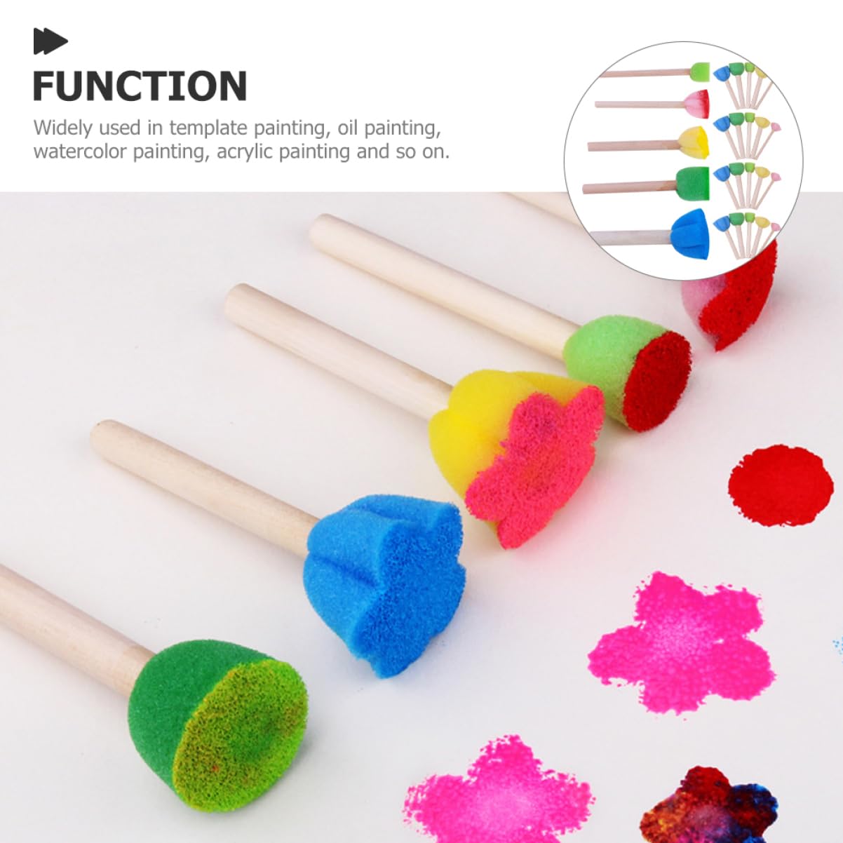 Uonlytech 25Pcs Sponge Brush with Handle for DIY Painting Art Crafts and Early Learning for Oil Watercolor Gouache Painting Activities