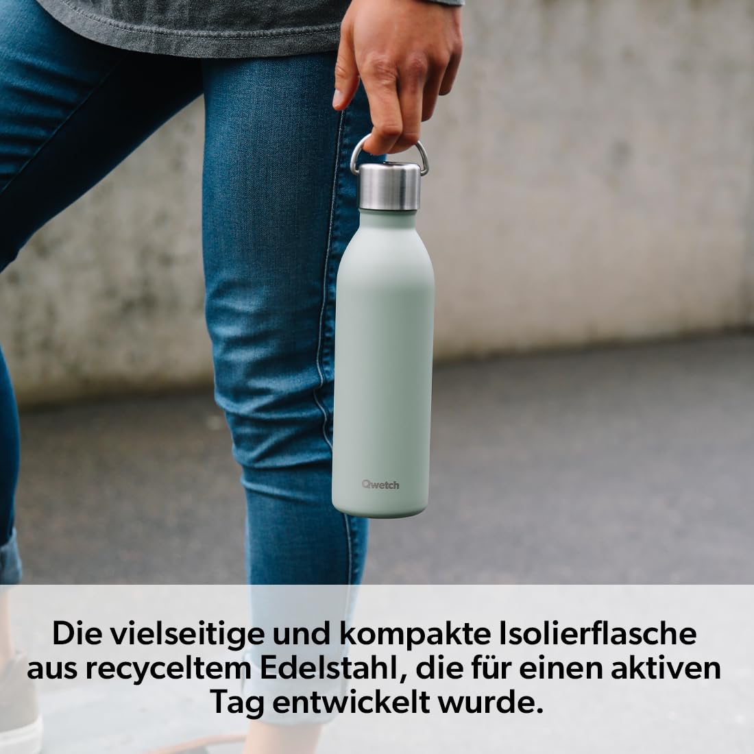 Qwetch - Trinkflasche 1L Edelstahl Active - Thermosflasche aus 90% recyceltem Inox - 24h Kalt & 12h Heiß - Isolierflasche, Auslaufsicher, BPA-frei & Kompakt