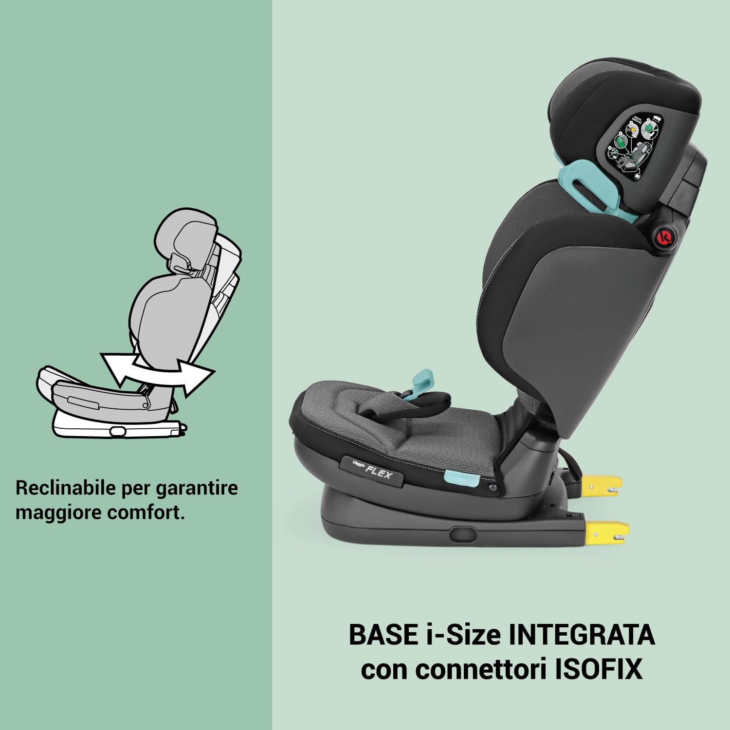 PEG Viaggio Flex Seggiolino Auto ISOFIX con Tecnologia Avanzata, Reclinabile, Pieghevole, Schienale Rinforzato, per Bambini da 100 a 150 cm (3-12 anni), 15-36 kg, Crystal Black