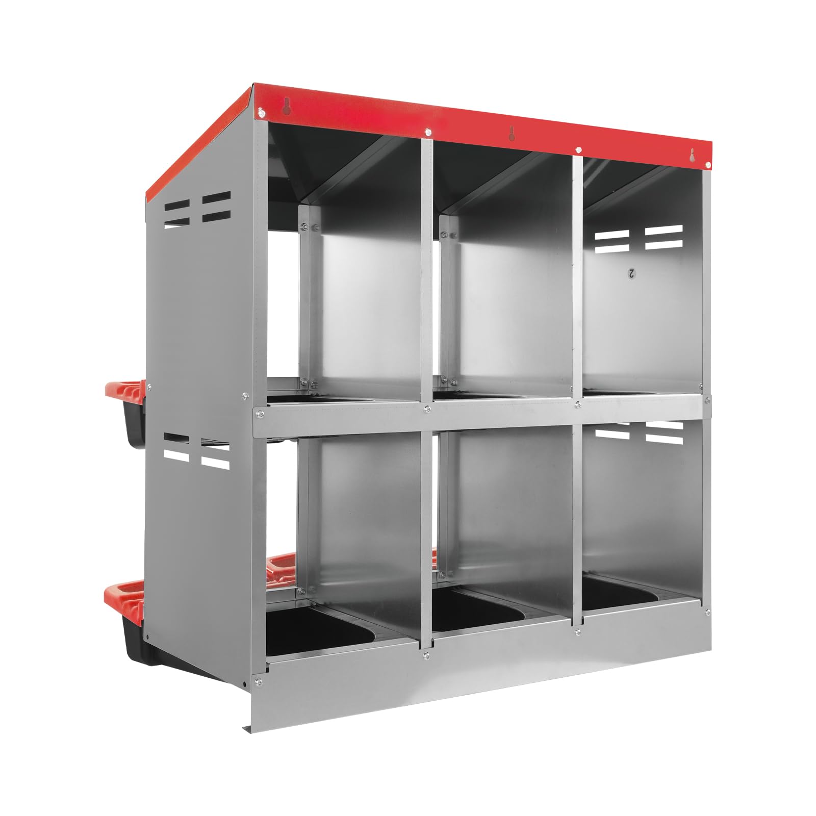 Nido para pollos, 6 compartimentos de metal para montaje en pared, con agujeros en el suelo para diferentes razas de pollos, 81 x 52 x 79 cm (rojo)