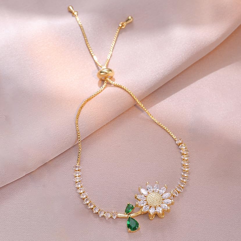 Spinning Sunflower Fidget Bracelet for Women, Rotatable Anxiety Sun Flowe Bracelets Adjustable Rhinestone Sunflowers Statement Worry Relieving Jewelry Gift3