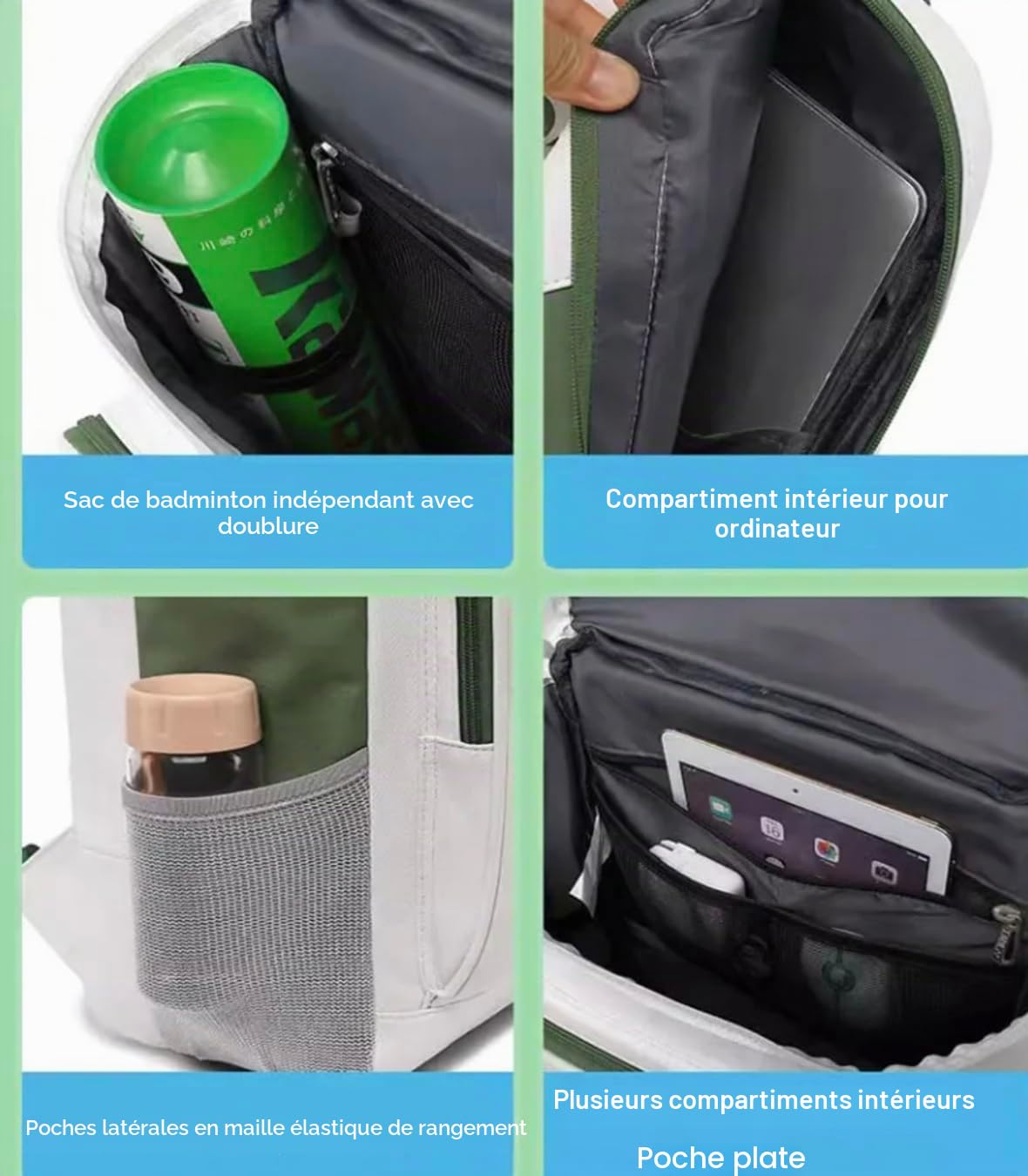 YONEX Sac à dos de sport de grande capacité, sac à raquettes multi-compartiments pour badminton et tennis, compartiment séparé pour chaussures.