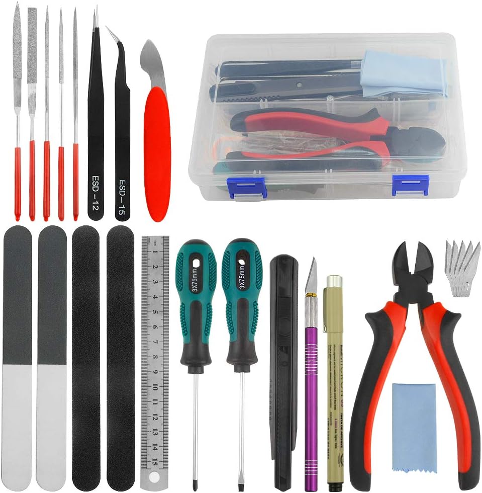 Professional 26 PCS Gundam Model Tools Kit Modeler Basic Tools Craft Set Hobby Building Tools Kit for Gundam Car Model Building Repairing and Fixing
