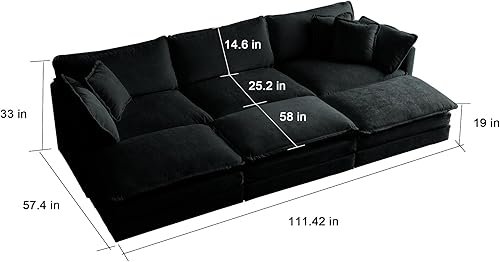 Miniatura 4 de Modular Couch Sectional Couches Sofa - U Shaped 6 Seater Reversible Deep Seat Sectional with Ottomans and Pillows for Living Room,Black