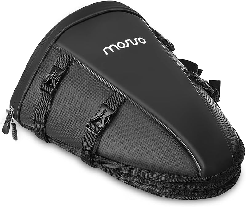 MOSISO Motorcycle Tail Bag Waterproof Polyester Storage Saddle Bag,Black | Multifunctional 10L Outdoor Sports Motorbike Rear Seat Light Tank Handbag Tool Carry Pouch with Shoulder Strap