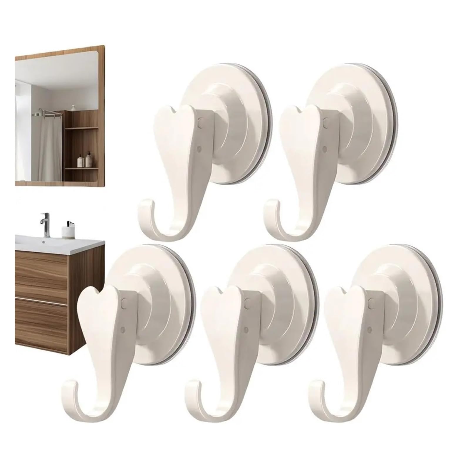 SEVEQIS Glass Suction Cup, Hooks with Suction Cups Traceless Hanger Strong Vacuum Bathroom Cup Removable(Bianco)