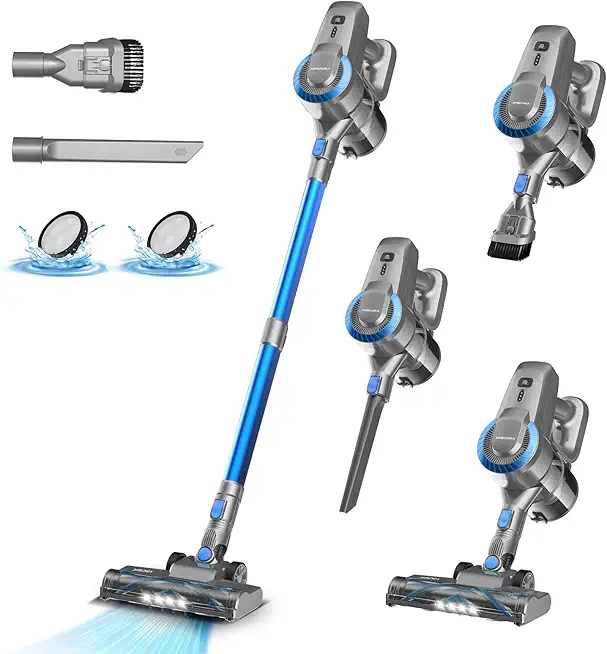 Akku Staubsauger, 25000Pa/175W/50Min Staubsauger Kabellos, Anti-Tangle-Bürste und Selbststehend, Ultraleichter Handstaubsauger akku vacuum cleaner Stielstaubsauger für Teppichen, Hartboden, Tierhaare
