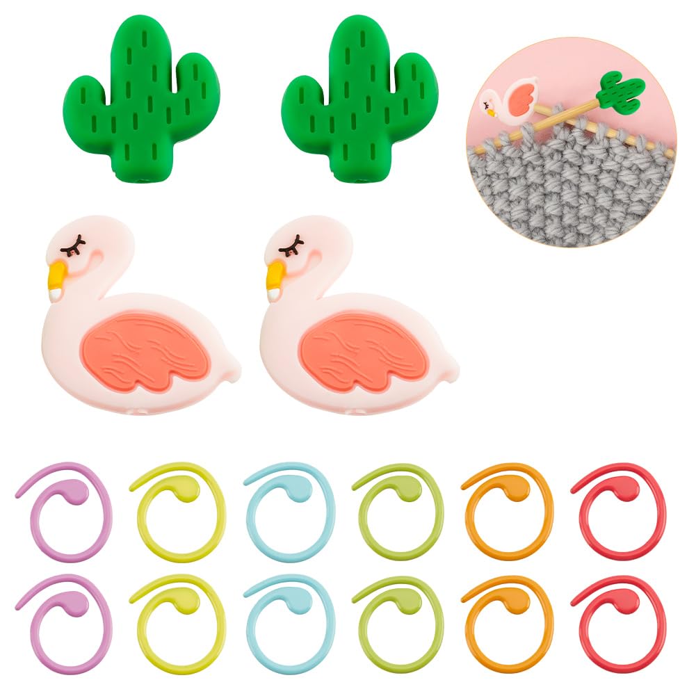 GOMAKERER 16 Pcs Knitting Tool Kit, Alloy Helical-shaped Crochet Markers Silicone Knitting Needle Knit Counting Ring for DIY Craft Knitting Sewing Accessories